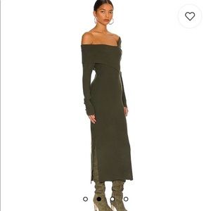 Line & Dot Olive Off-Shoulder Dress NWT